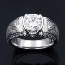 Elegant White Mokume Carved Curls Engagement Ring - top view